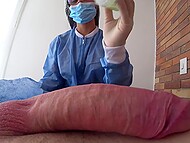 Perverted luscious nurse with a medical mask on seduces a patient on intense anal sex in the hospital 4