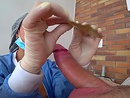 Perverted luscious nurse with a medical mask on seduces a patient on intense anal sex in the hospital 6