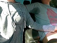 Lecherous blonde girlfriend stokes and sucks her man in the car on a public road 7