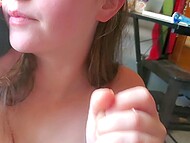 Lexi accepts Dan's request and slides her lips over his thick phallus while on phone with her husband 9