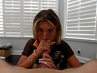 Ambie Bambii brought her ex boyfriend a package and stayed to have a hardcore fuck  11