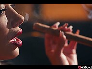 Shalina Devine, a perfect MILF with massive breasts, enjoyed an intimate solo session, smoking and masturbating for Kristof Cale 4