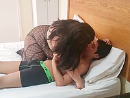 Plump mommy RiderQueenOk lusts for her skinny stepson and impresses him with blowjob 5