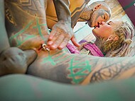 Inked whores Anuskatzz and Lily Lu having their first time anal sex with a transsexual lover 10