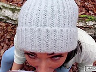 Naughty German girl Shaiden Rogue sucking and swallowing in the woods, POV 6