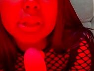 Lecherous babe Lunaalessandra in fishnet top wants you to cum on her big naked breasts 9