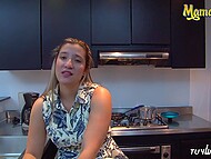 My curvy Colombian ex-girlfriend and a stranger have sex in the kitchen for the camera 4