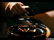 Clea Gaultier smokes a cigarette and whispers obscenities while pleasuring herself and blowing her slave 4