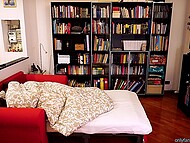 ElivaLove's hairy pussy receives a passionate cumshot during a love cuddle in bed 4