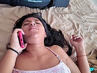 Soloincognita chats with her man while swallowing her friend's shaft 11