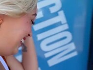 Asian blonde Chloe Surreal takes every drop of cum on her colossal tits after giving blowjob 6