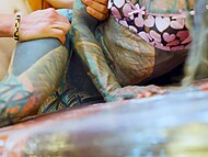 Tattooed pornstar Anuskatzz receives a hard anal from her client, leaving the scene soiled with an ATM and a dripping facial 7