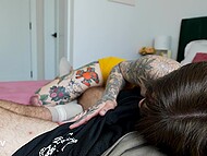 Girlfriend's inked sister lets Jak Knife cum inside her while she is at work 4