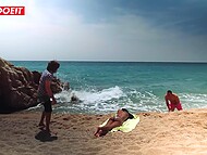 Hot tart in swimsuit Meet NoeMilk is seduced by Antonio Ross at a secluded spot on the beach 6