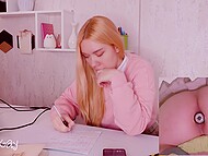 My naughty stepsister Estie Kay can't focus on tasks as the shocking sensation of a vibro plug pulses in her posterior 4