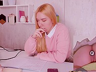 My naughty stepsister Estie Kay can't focus on tasks as the shocking sensation of a vibro plug pulses in her posterior 5