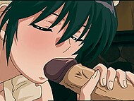 Hentai-Maid mit großen Brüsten findet Vergnügen daran, mit einem Creampie zum Höhepunkt zu kommen