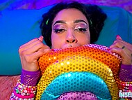 Buxom inked Ebony Ravyn Alexa in violet stockings craves rough,dirty sex 9