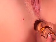 Three beautiful blonde lezzies with big breasts use strapons for anal DP 5