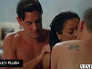 Kira Noir joins the hottest orgy captured on film with Tori Black, Vicki Chase, and Mia Malkova 4