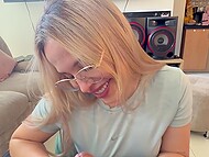 Hungry for some cum sister-in-law Kira Blonde strokes and blows a fat dick in POV 4