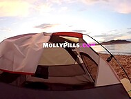 Molly Pills eagerly bares her plump derriere for all to see as she eagerly pleasures her man on the public beach, relishing in the thrill of being watched 11