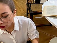 Loly Lips yearned for intercourse and when she and her lustful student reached climax, he ejaculated onto her skirt 4