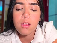 Sara sodi helped her stepbrother Hector Pov to empty his balls as he released in her sensitive grasp 9