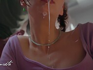 Lanreta savors gagging on cocks and getting a mouthful of hot cum in oral creampie compilation 4