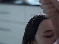 Petite Kate Koss giving deep slobbery blowjob and tastes hot cum  11