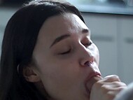 Petite Kate Koss giving deep slobbery blowjob and tastes hot cum  8