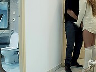 Hotcouplelovelysex cuckold fantasy scene: Delivery guy fucks me, BF watches, two creampies 4