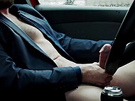 Al3x strokes his massive erection and unleashes a torrent of hot jizz in his shirt during a secret masturbation session in the car park 6