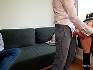 Perverted wife having sex with both her boss and her cuckold husband in the same room  4