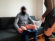 Perverted wife having sex with both her boss and her cuckold husband in the same room  7