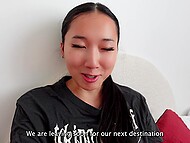 Tall slim Asian chick Luna Okko having sexual fun in the hotel room during her journey 8