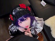 Japanese cosplay doll JiJiaoLian plays with her snatch before blowing a guy 8