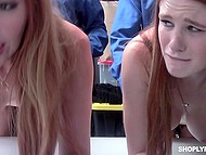 Shoplifter and the stepdaughter with red hair buy freedom by having sex with the security officers 9