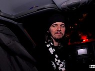 Big-boobied German blonde with pink lips and butt plug in the ass has a sex training in the minivan 11