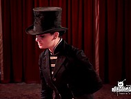 Lesbian partner is pretty tender with tied up porn actress while teasing her nipples and pussy 9