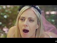Big-boobied soon-to-be bride and friend seclude themselves in the forest to satisfy pussies 5