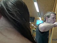 Couple comes to the bowling alley where the girl manages to earn money having sex with a stranger 6