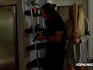 When the cop shows up in the house, the girl doesn't know that he is a perv whose cock she will suck 7