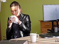 Good-looking girl with hoop earrings and navel piercing spreads legs to obtain a loan 11