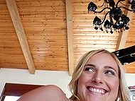 Girl looks so sexy by stepladder that man approaches her with the naked penis and thrusts it inside 5