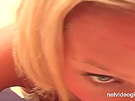 Young man talks the dirty blonde in panties into giving him a blowjob to get into porn 4