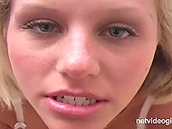 Young man talks the dirty blonde in panties into giving him a blowjob to get into porn 7