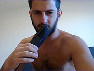Online solo show of bearded boy who moans into his microphone and wanks the penis 11