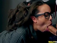Nerdy Latina cutie isn't stupid enough to refuse sex with the workmate who has a big cock 5