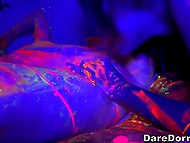 Boy's grip is so strong when he watches chicks licking pussy while he has sex with one 11